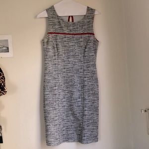 Grey work dress with red trim.  Stretchy material, lightweight!